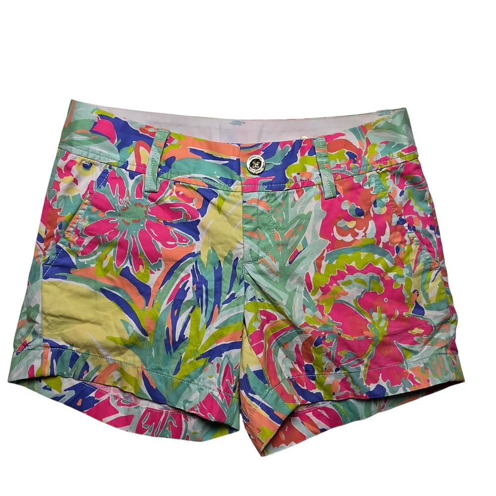 Lilly Pulitzer Womens Size 00 Pink Green Floral Callahan Shorts Tropical Chino